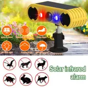 Solar Motion Sensor Alarm Ultrasonic 130db Loud Noise Maker LED Animal Repeller