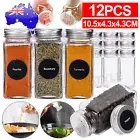 12X Clear Square Glass Seasoning Condiment Storage Spice Jars Lid Herb
