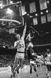 1983 Larry Bird Blocking Dominique Wilkins Boston Celtics Old Photo
