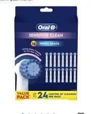 Oral B Sensitive Clean Brush Heads 16 Pack Genuine Oral B Replacement Heads.