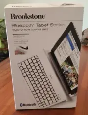 Brookstone Tablet Keyboard Station Bluetooth Foldable Click Keys White NEW!