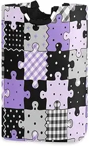 Black and Purple Creative Puzzle Check Pattern laundry baskets, and waterproof clothes hamper with sturdy handle tubs outdoor Decoration for sheet store nursery