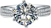 [THREE MAN] Solid 14K White Gold Test Positive 2CT Star Brand Moissanite Ring Synthetic Diamond Ring for Women