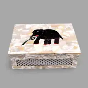 6"x4"x2" White Mother of Pearl Jewellery Box, Elephant Pattern Inlay Box.