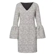 NWT Women Size Small Banana Republic Gray Tweed Bell-Sleeve Mini Shift Dress NEW