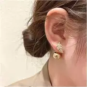 [AGBARR] Ear Studs Micro Pave Golden Leaf Ball Stud Earrings for Women 2021 Trend Front and Back Earings Multi-Function Jewelry Wholesale Ear Stud