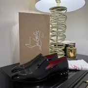 Christian Louboutin Marquees Spikes Loafer Dress Shoe Patent Black 42