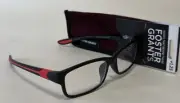 NEW Foster Grant READING GLASSES +1.25 Strength Black Red Plastic Frames