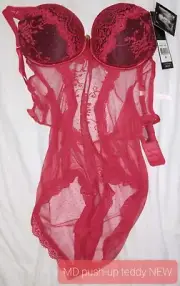 NEW Daisy Fuentes Women Bedroom Bodysuit Push-Up Teddy Romper Lingerie Red MD