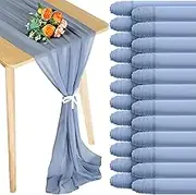 Chumia 24 Pack Chiffon Table Runners Romantic Sheer Table Decorations Long Tulle Runner for Wedding Bridal Shower Party Supplies Decor, 118 x 12 Inches (Dusty Blue)