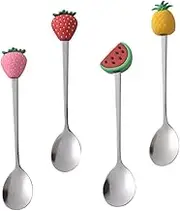 IMIKEYA Dessert Spoon Set 4pcs Stainless Steel Creative Fruit Shape Comfortable Grip for Easy Use