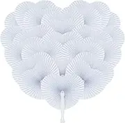 24 Pcs Heart Shaped Paper Fans, White Paper Fans Holding, Chinese Handheld Fans with Plastic Handles, Wedding Fans for Guests, Folding Fans for DIY Summer Wedding Birthday Party Favour Bag Fillers