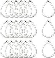 FASHEWELRY 100Pcs Brass Teardrop Open Bezel Charms Connectors Silver Hollow Linking Rings Charms for Dangle Beading Hoop Jewelry Making, 11x7x1mm