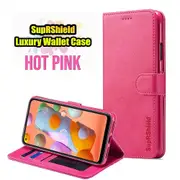 For Samsung Galaxy A11 Case, SupRShield Wallet Leather Flip Magnetic Stand Case Cover (Hot Pink)