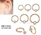 2pcs. 18Ga Rose Gold IP Gem Set Captive Bead Ring Hoop Ears Tragus Labret Septum