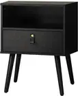 Wooden Bedside Table with Drawer and Cabinet Side Table Storage Unit Bedroom Fur