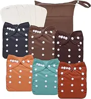 babygoal Reusable Cloth Diapers 6 Pack with 6pcs Rayon from Bamboo Inserts and Wet Bag, Baby Washable Pocket Nappy,6FN55-MB-B