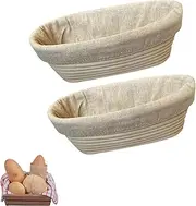10 in Oval Bread Proofing Basket 2 PCS Sourdough Banneton Proofing Basket Bortform Lined with Linen Fabric Banneton Suitable for Home Bakers (Oval Shape)