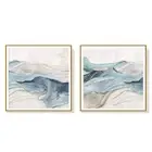 Wall Art 90cmx90cm Blue Mountain 2 Sets Gold Frame Canvas