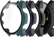 Protective Case Compatible with Garmin Forerunner 255 255 Music/255S 255S Music Screen Protector Hard PC Full Cover Tempered Glass Shell Protector Cases for Forerunner 255/255S Case,Black/Green/Blue
