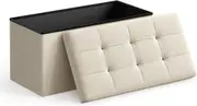 Foldable Storage Ottoman Bench with 80L Capacity - Beige