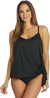 [Dolfin] Women's Solid Wrap Front Side Tie Tankini Top