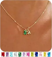 TOBENY Initial Necklaces for Women 14K Gold Plated Birthstone Necklace for Women Trendy Dainty A-Z Gold Letter Necklace for Women Personalized Name Green Emerald Initial Pendant Jewelry Birthday Gift