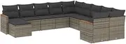 vidaXL Garden Sofa Set - Modular 11-Piece Grey Rattan Patio Furniture with Cushions, Storage & Acacia Armrests, Outdoor Lounge Set for Backyard/Terrace