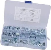 80x Stainless Steel Double Ear Hose Clamp Assortment Set, 5-18mm Crimp Hose Clamp Assortment Set
