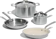 [Made In] Cookware - 6 Pc Stainless Steel Cookware Set - 5 ply Clad - Includes Frying Pans, Saucepan, and Stock Pot - Professional Grade - Crafted in Italy - Induction Compatible