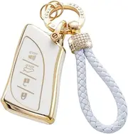 Areeyils for Lexus Key Fob Cover with Keychain,Car Key Shell 4 Buttons for Compatible with Lexus Accessories ES350 ES300h UX200 LS500 LS500H LC500 LC500h,Soft TPU Key case(white03)