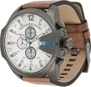 [Diesel] Men's DZ4280 Mega Chief Gunmetal Brown Leather Analog Watch for Men