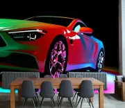 3D Color Light Car A600 Transport Wallpaper Mural Self-adhesive Removable Amy