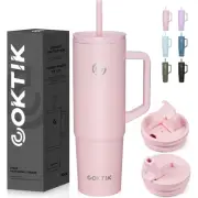 COKTIK 40 oz Tumbler with Handle and Straw, 3 Lids (Straw/Flip), Stainless St...