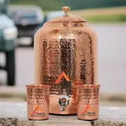 Pure Copper Water Dispenser 4 Litre Hammered Pitchers Matka 2 Drinking Tumbler