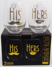 Fifth Avenue Crystal His and Hers Stemless Wine Glasses Set of 2