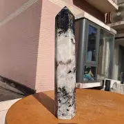 406g Large White Rainbow Moonstone Crystal Obelisk Tower Point Quartz Healing
