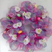 Beautiful Pastel Easter Egg Deco Mesh Wreath