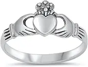 [Sac Silver] Sterling Silver Women's Claddagh Heart Hand Ring Cute 925 Band 9mm Sizes 2-14