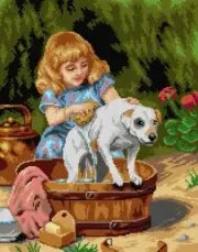 "Bath Day" Printed Canvas for Cross Stitch Tapestry Gobelin 3466