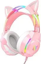 Gaming Headset with Cat Ears, RGB Backlight Headphones for PC/PS4/PS5/XBOX/Switch with Noise Cancelling Mic- Virtual 7.1 Surround Sound, Lightweight Design & Auto-Adjust Headband