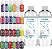BILNINS Epoxy Resin - 2L/68oz. Art Resin, Crystal Clear Resin Kit, Epoxy Casting and Coating for Art, Jewelry, River Tables, Non-Toxic, Easy Mix 1:1, with 24 Colors Coloring Dye Liquid Pigment