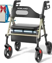 Foldable Rollator Walkers with Seat for Seniors, 8'' Big Wheels, 350 lb.