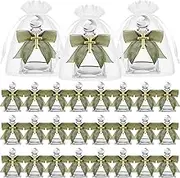 Chuangdi 24 Set Holy Water Bottles Catholic Clear Holy Water Container 50ml Christian Glass Bottle with Cross Lapel Pin and Lace Bow for Communion Gift Church Baptism Wedding Party (Sage Green)