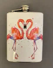 Heart Flamingo Flask D1 8oz Stainless Steel Pink Plummage Tropical Exotic Bird