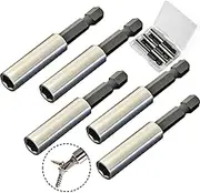TEKPREM 1/4" Strong Magnetic Extension Bit Holder, 5 Pack Hex Shank Screwdriver Bit Driver Set with Portable Case for Holding Screwdriver Bits and Screws