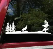 Howling Wolf Trees Scene V2 - RV Graphics Camper Travel Trailer Die Cut Sticker