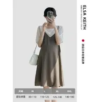 在飛比找ETMall東森購物網優惠-ELSA KEITH孕婦裝秋裝新款連衣裙假兩件拼接寬松短袖中