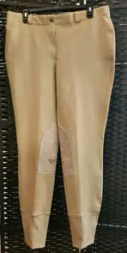 Ladies Light Tan Equestrian Riding Breeches Size 34 Faux Suede Knee Patches