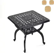 Mandolin Outdoor Patio,Rust -Resistant Cast Aluminum Side Table,Weather Resistant End Table，Coffee Table， Perfect for Patio, Backyard Or Garden. W 20.8" X H18.5(Aluminum Square, Black)